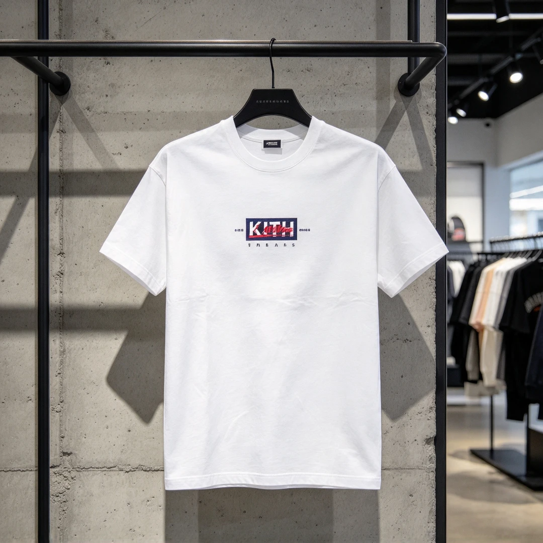 High Quality Men Casual Streetwear KITH Short Sleeve T Shirt Letter Graphic Print Oversized Crew Neck White Daily Tops Tees