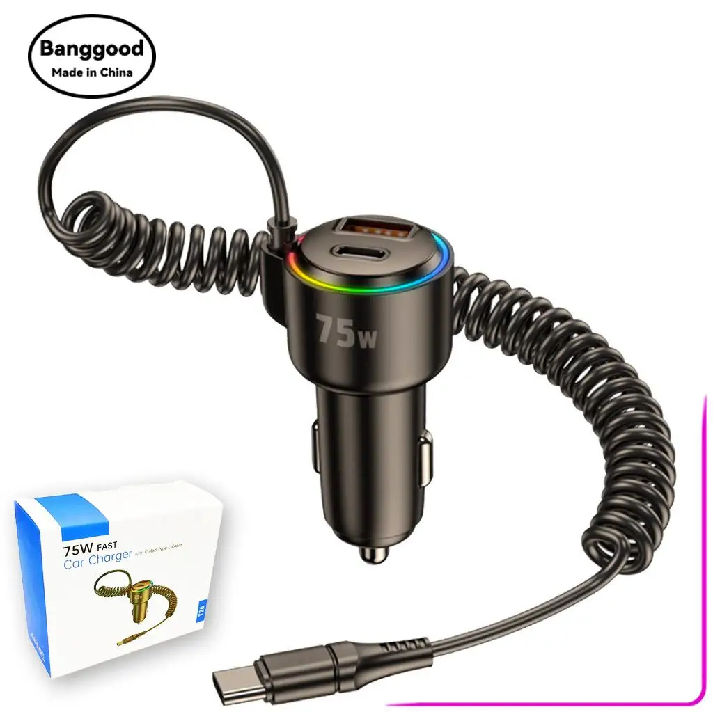 

July 2024 New PD Spring Cable Fast Charging Plus PD + USB Fast Charging Car Charger Car Cigarette Lighter T26