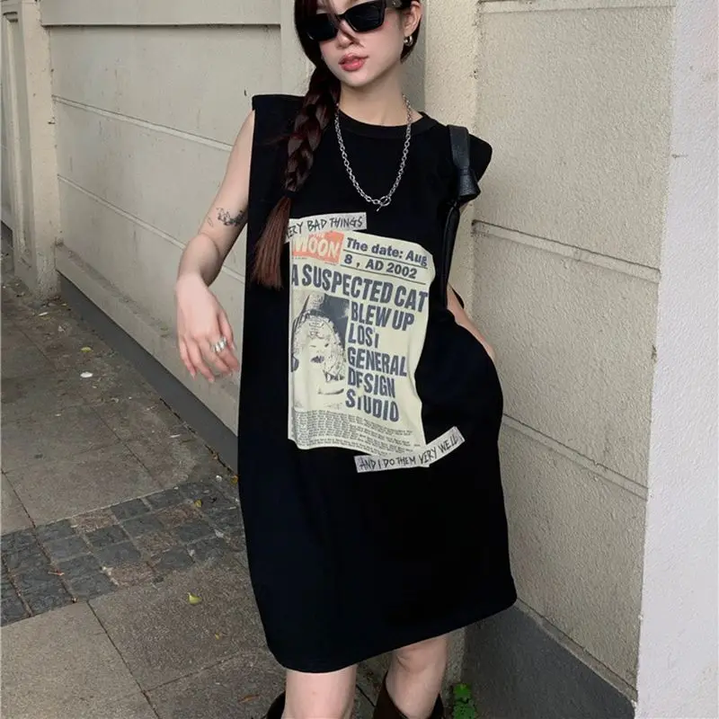 Dress Women Loose Daily Comfortable L-4XL Designer Students Print Simple All-match Harajuku Summer Leisure Korean Style Vintage