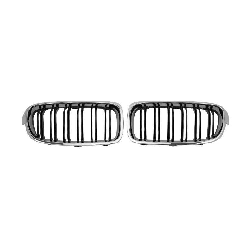 Pulleco For BMW F30 F35 F31 Grille Silver Frame Black Core Front Bumper Grille Racing Grill 3 Series 13-19 Dual-Slat Accessories