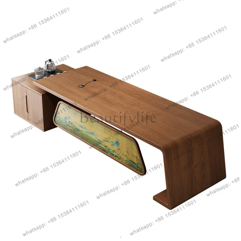 New Chinese solid wood desk reception with tea table integrated atmosphere high-end