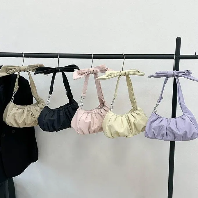 

Новая сумка для пельменей с бантом, женская однотонная сумка на плечо подмышками, студенческая сумка в стиле Ins, высокая цена, универсальная