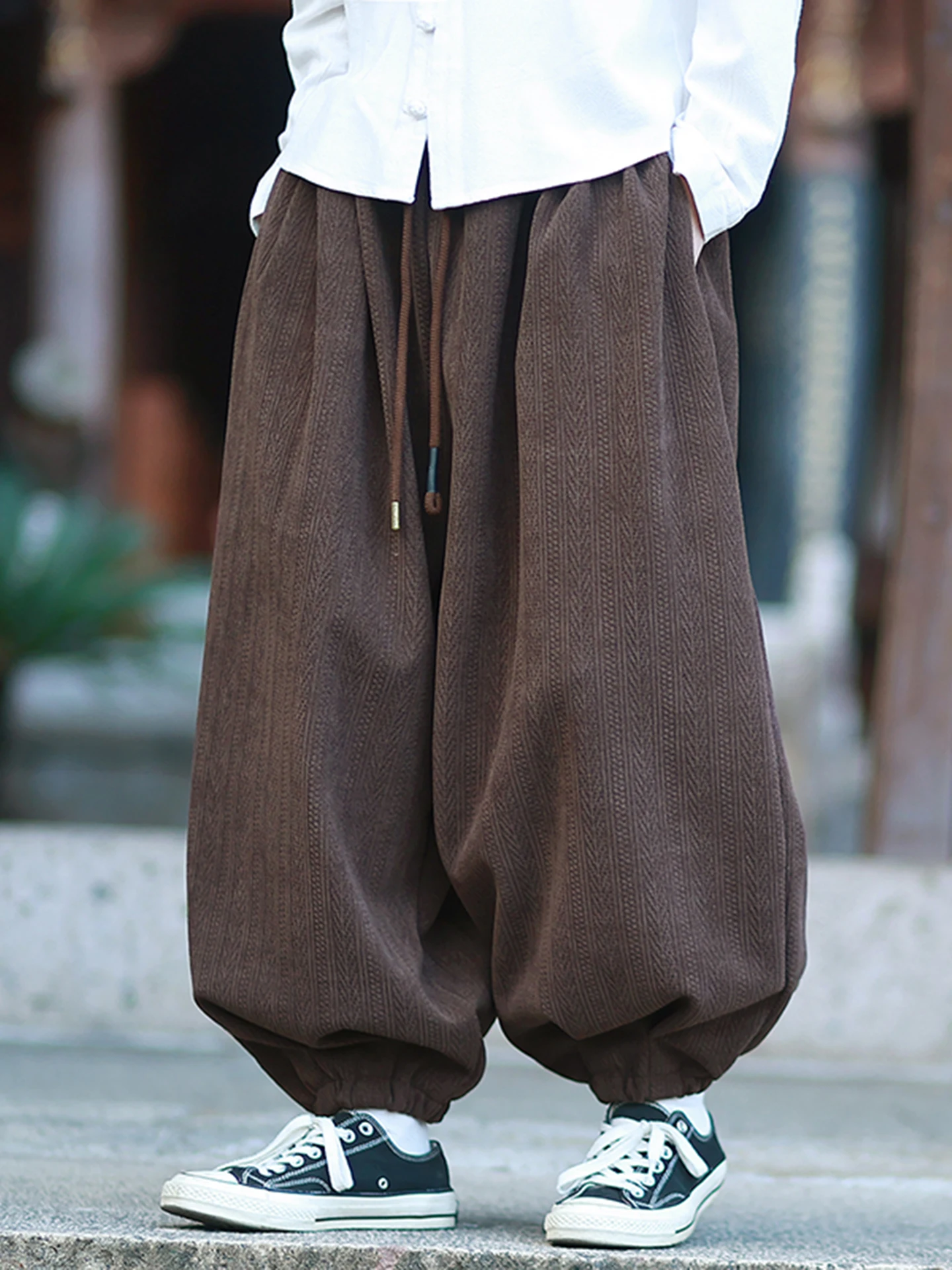 

Мужские брюки-фонарики осенне-зимние утепленные повседневные широкие брюки-харланы свободного кроя, удобные, из шифона, для снежной погоды