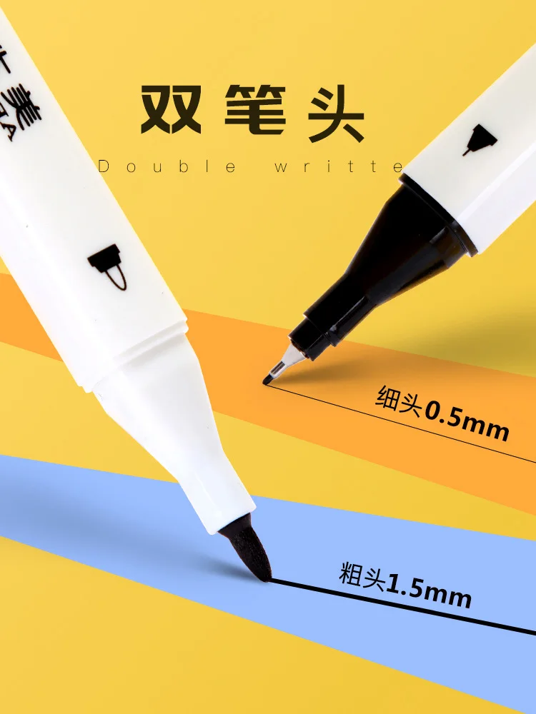 6 pcs/lot Twin Tip Permanent Marker Pen Art Outliners Fine Point Waterproof Ink Thin Nib Crude Nib 0.5mm-1.5mm Fine Color