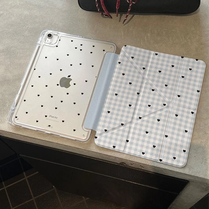 Cute Plaid Love Tablet Case For iPad Pro 11 12.9 13 A16 M2 M4 M3 M5 Shell 8.3 9.7 10.2 5/6/7/8/9/10/11th Mini Air 3 4 5 6 Cover