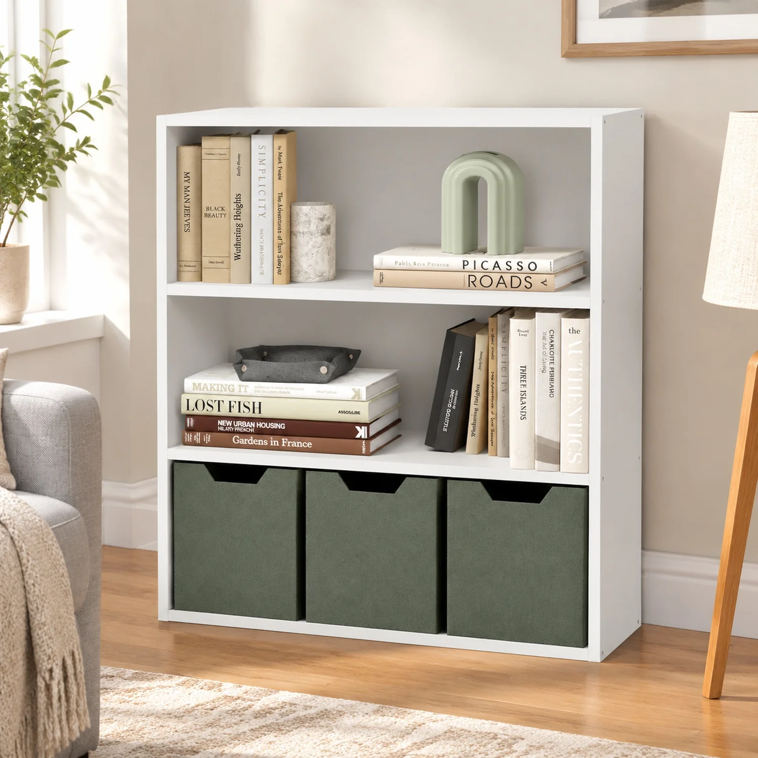 PASIR Book Shelf, 3-Tier Bookshelf with Open Storage, Standing Bookcase, 9.3 x 31.3 x 31.5, Easy Assembly, for Living Room