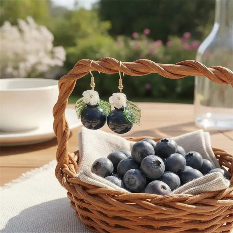 Niedliche Frucht-Blumen-Blatt-Ohrringe Blaubeere Zitrone Orange Traube Erdbeere Granatapfel Ohrringe Damen Modeschmuck Geschenke – Detail 10