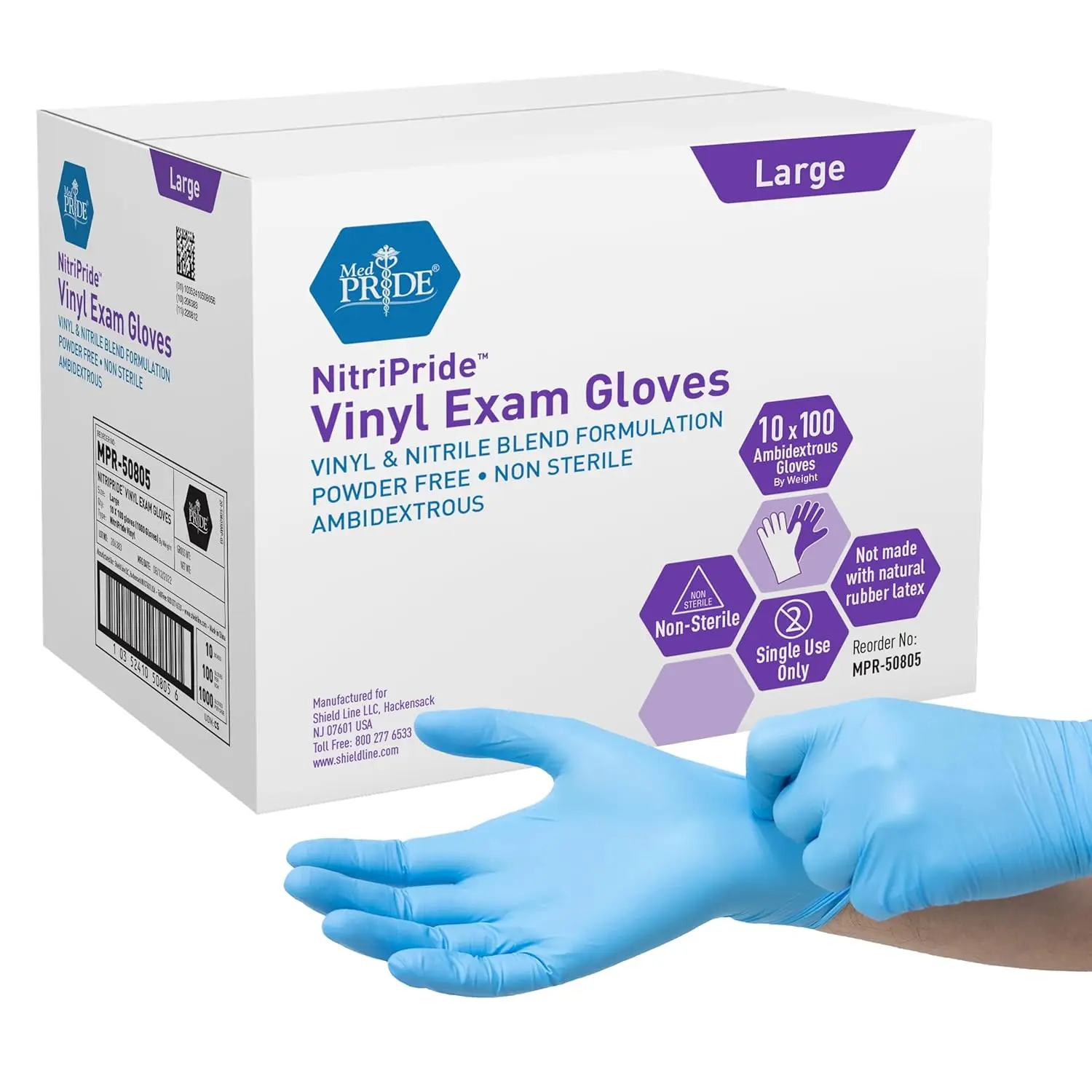 

Nitrile/Vinyl Blend Exam Gloves, Powder-Free, Latex-Free, Disposable, Non-Sterile, Blue, Large (Case of 1000)