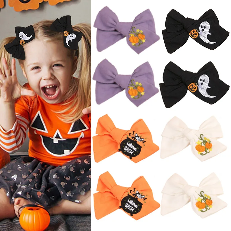 Oaoleer 2Pcs/set Halloween Embroidered Bow Hairpin For Baby Girl Cute Toddler Bowknote Hairclip Barrettes Child Hair Accessories