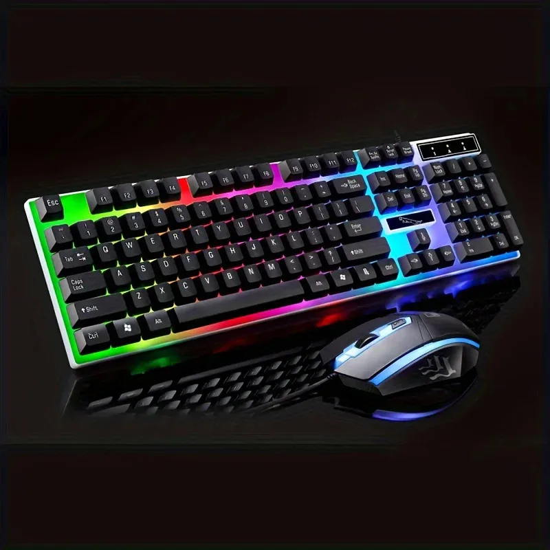 レインボーバックライト付き有線キーボードとマウス、LEDライト付き104キーキーボード、PC、PS4、One対応、人間工学に基づいたデザイン