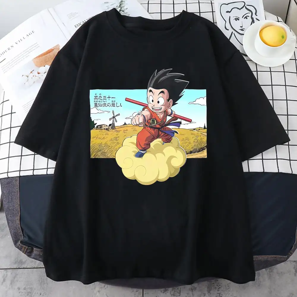 

The Cute Goku Anmine T-Shirt Men 100% Cotton Magic Aura Graphic Tee Oversized Print Streetwear Japanese Manga Style Top