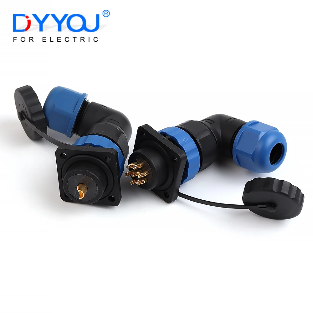 SP20 4 holes Square IP68 Elbow 1/2/3/4/5/6/7/9/10/11/12/14 Pin Male Female Waterproof Cable Connector Plug Socket Welding type