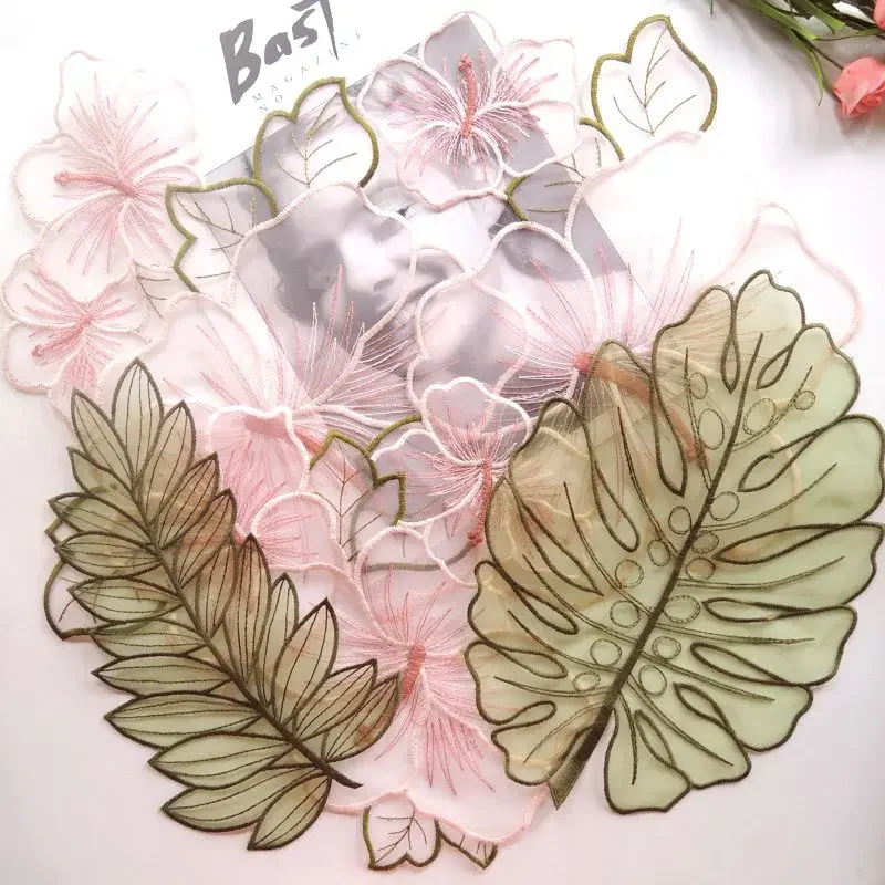 Lace flower leaf 5pcs Embroidered patches para vestuario decorative sew on designer patches for jeans parches bordados para ropa