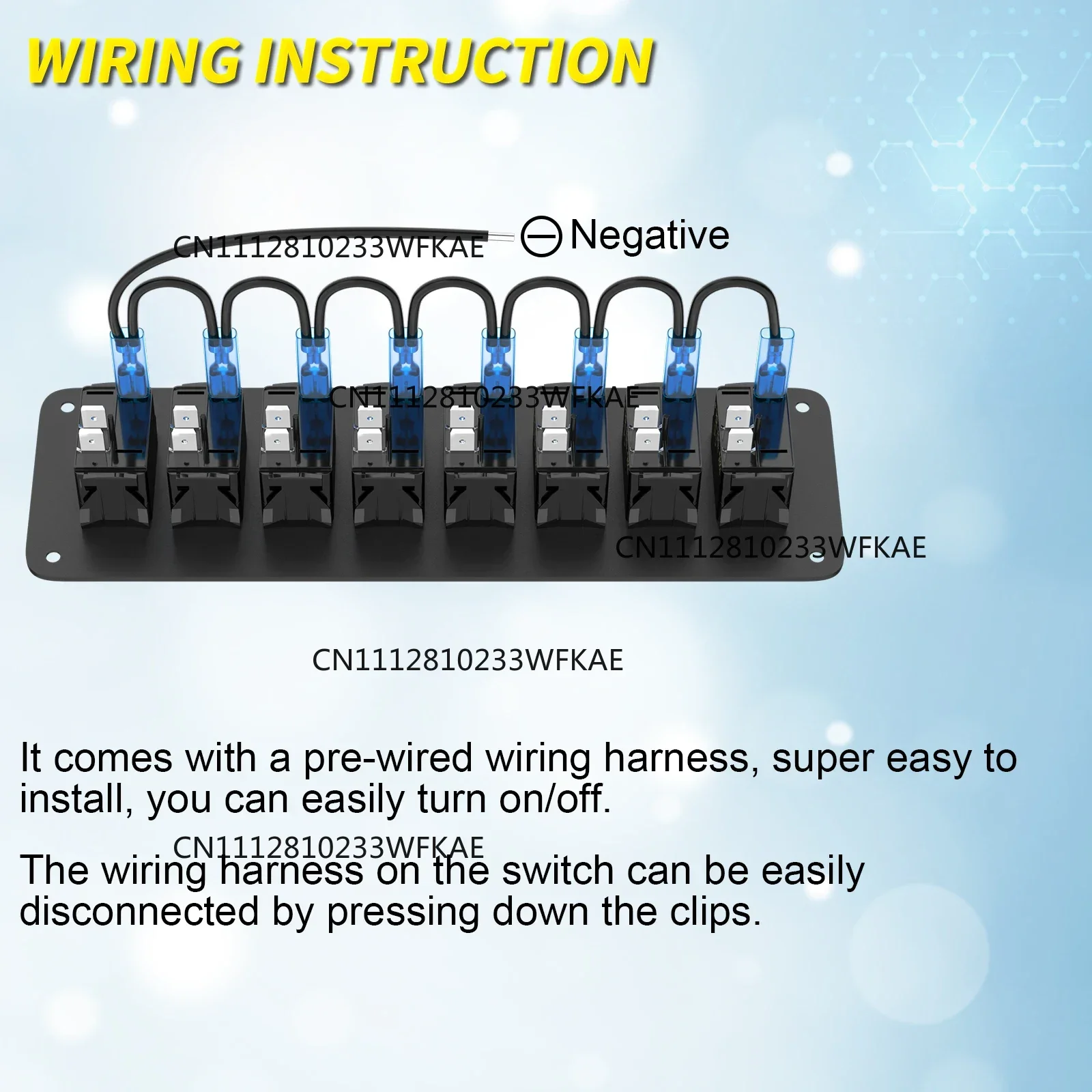 8-Position boat switch panel, waterproof 12V blue LED strip switch panel 3 pins, on/off, suitable for automobiles