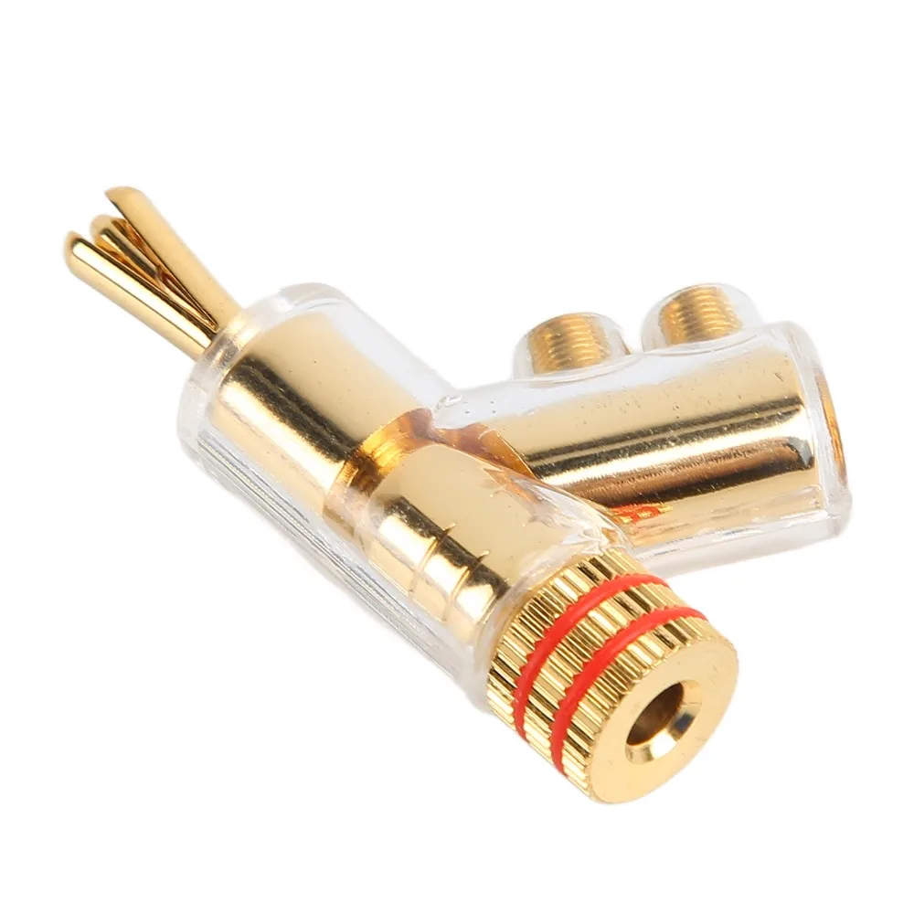 1 Pair Gold Plated Locking Banana Plugs Double Screw Fixing Copper Core Speaker Wire Connectors Solderless Speaker Plugs