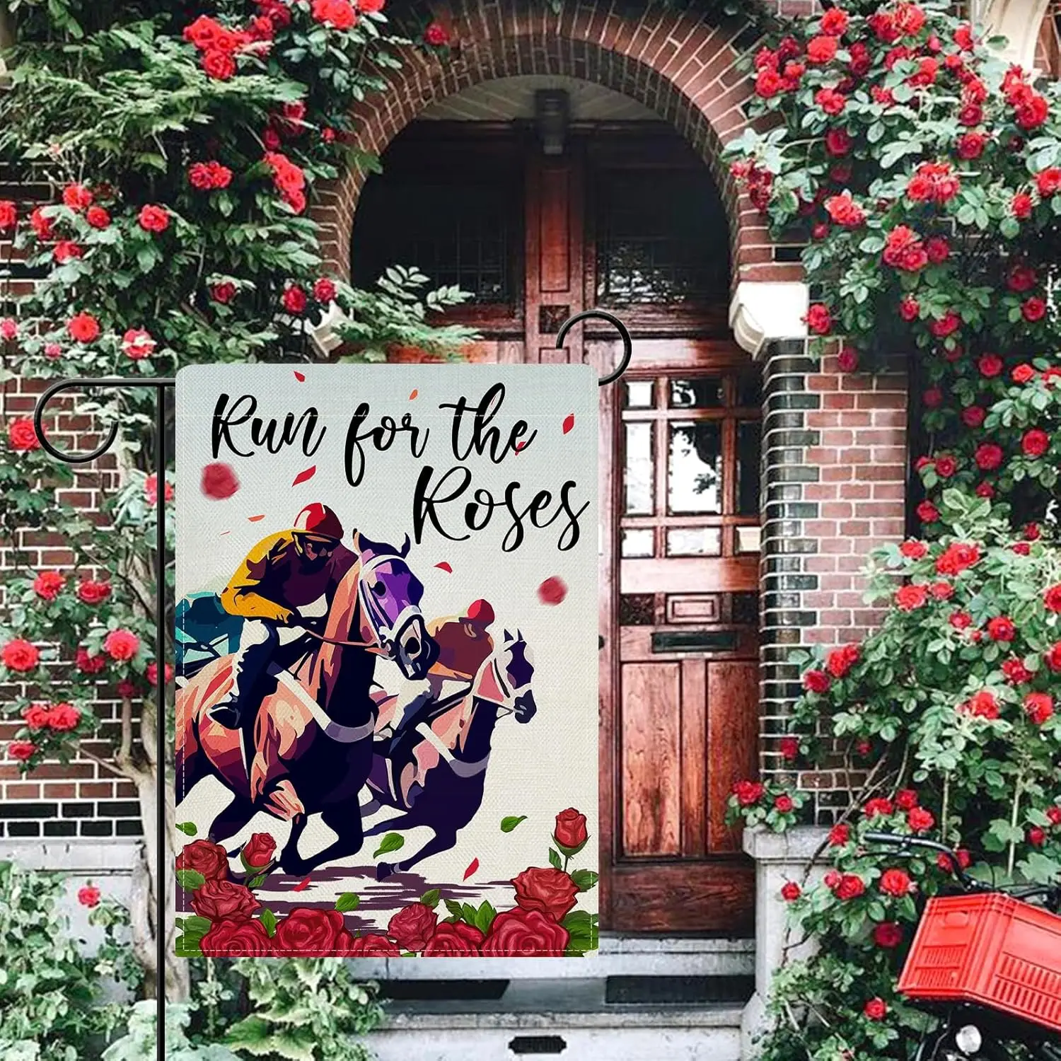 Dyrenson Kentucky Run for The Roses Horse Racing Decorative Garden Flag, Derby Jockey Yard Outside Home Decoration, Churchil zzo