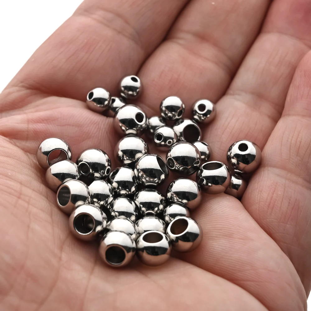 2mm 3mm-10mm Stainless Steel Beads for Jewelry Making Loose Spacer Beads Ball Hole 1.2-5mm for Bracelets Jewelry Components DIY