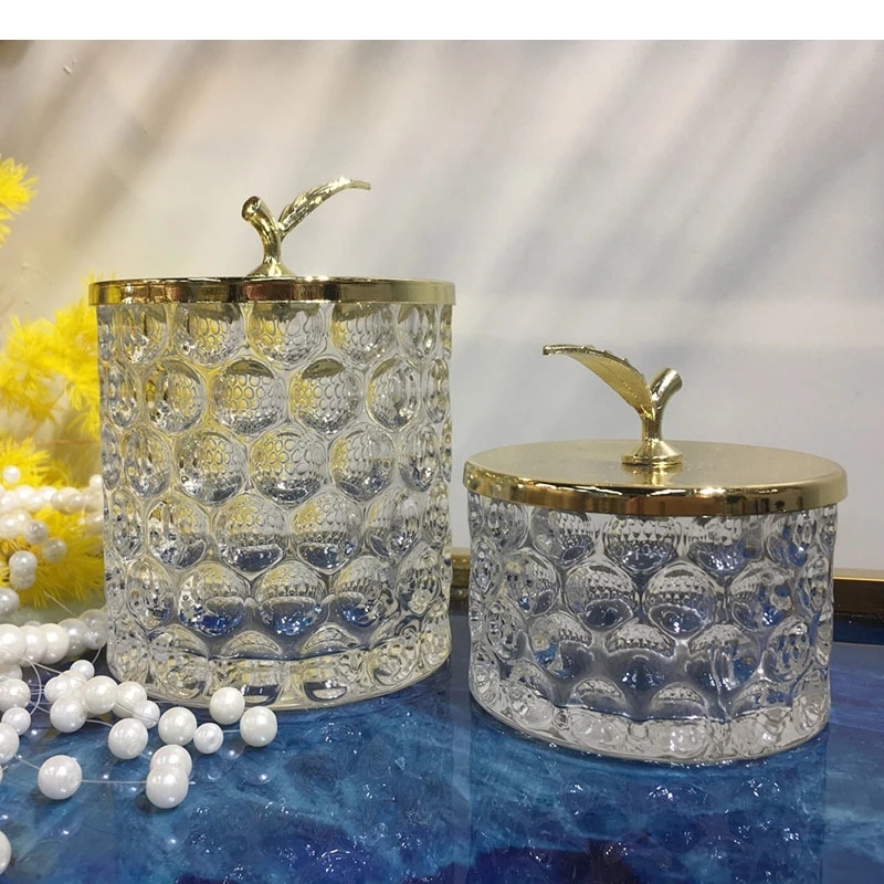 Glass Storage Jars Golden Leaf Embossed Tea Canister Candy Pot Deer Decorative Jar with Cover Spice Organizer Box