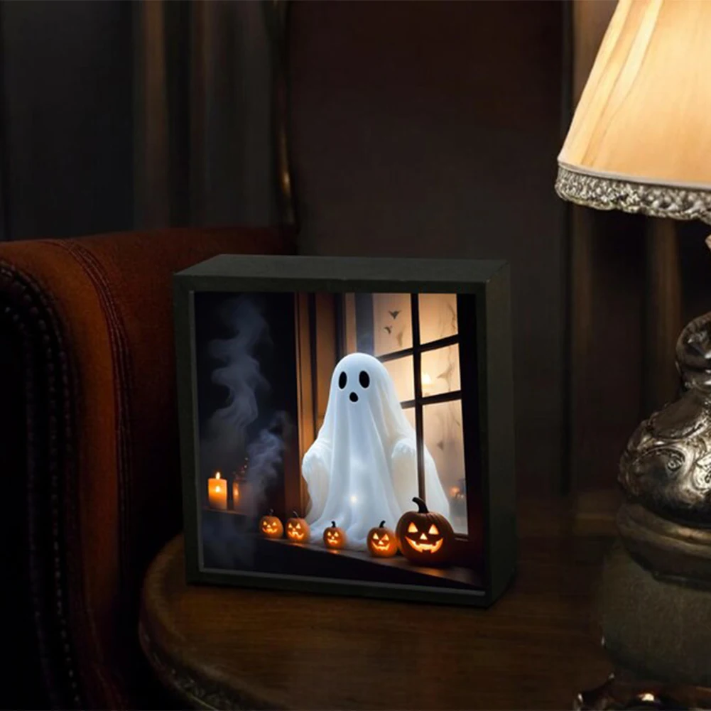 Luz nocturna de fantasma de Halloween con llama fantasma, lámpara de mesita de noche, lámpara de mesita de noche para decoración de sala de estar y dormitorio de Halloween