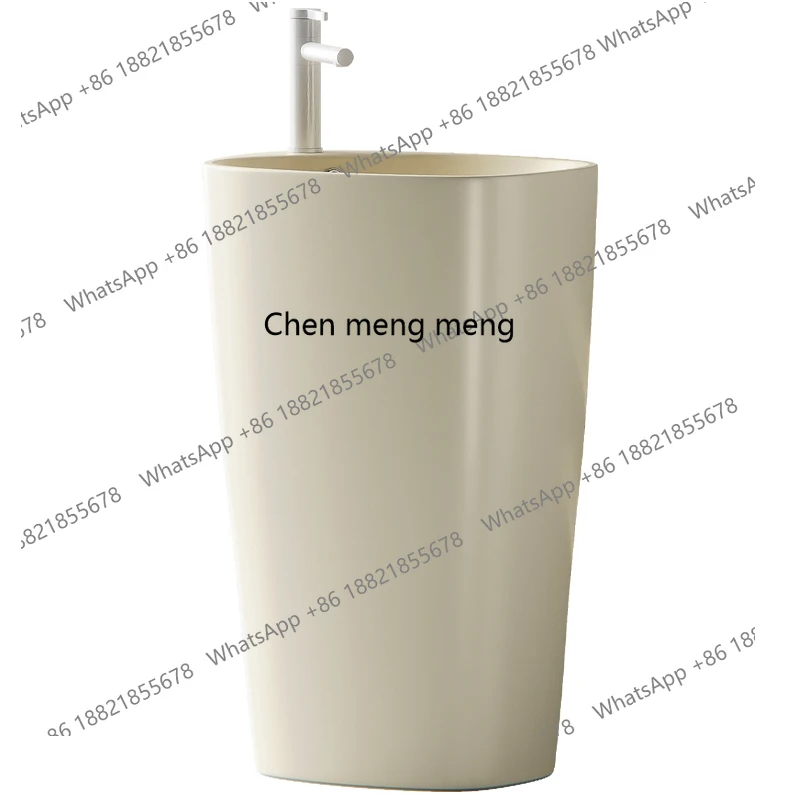 

Cream Style Ceramic Pedestal Basin Balcony Pedestal Bathroom Floor-standing Wash Basin Sink