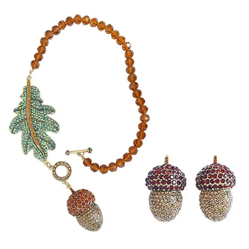 

Unique Leaf Pinecone Collar Necklace Earrings Jewelry Set Dainty Adornment Charm Dropship