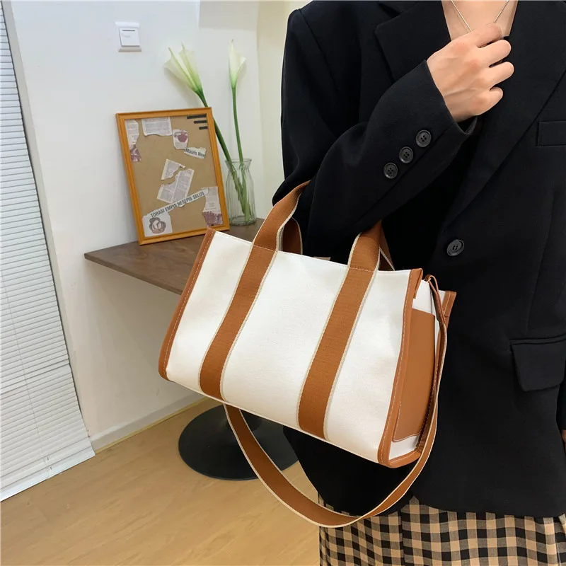 Bolsa de grande capacidade para mulheres, sacola crossbody de um ombro, lona, edição coreana, Instagram Fashion, Commuter Bag, nova