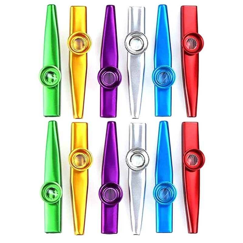 Hot AD-12PCS Metal Kazoo Flutes Musical Instrumentstoy For 6 Colors,Good Companion For Ukulele, Violin, Guitar, Piano