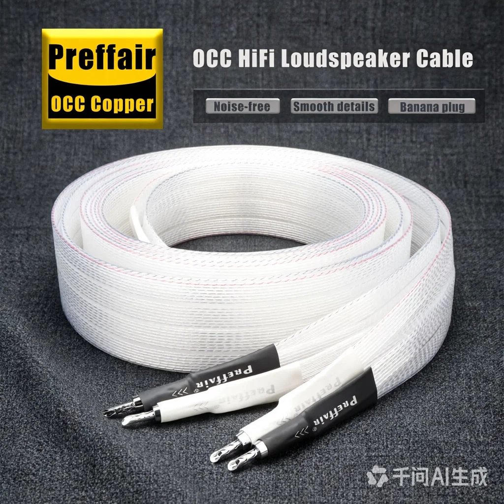 1 Pair Preffair L322 Dual Flat Speaker Wires OCC Silver Plated Speaker Cables with Banana Plugs for AMP, Subwoofer , Loudspeaker