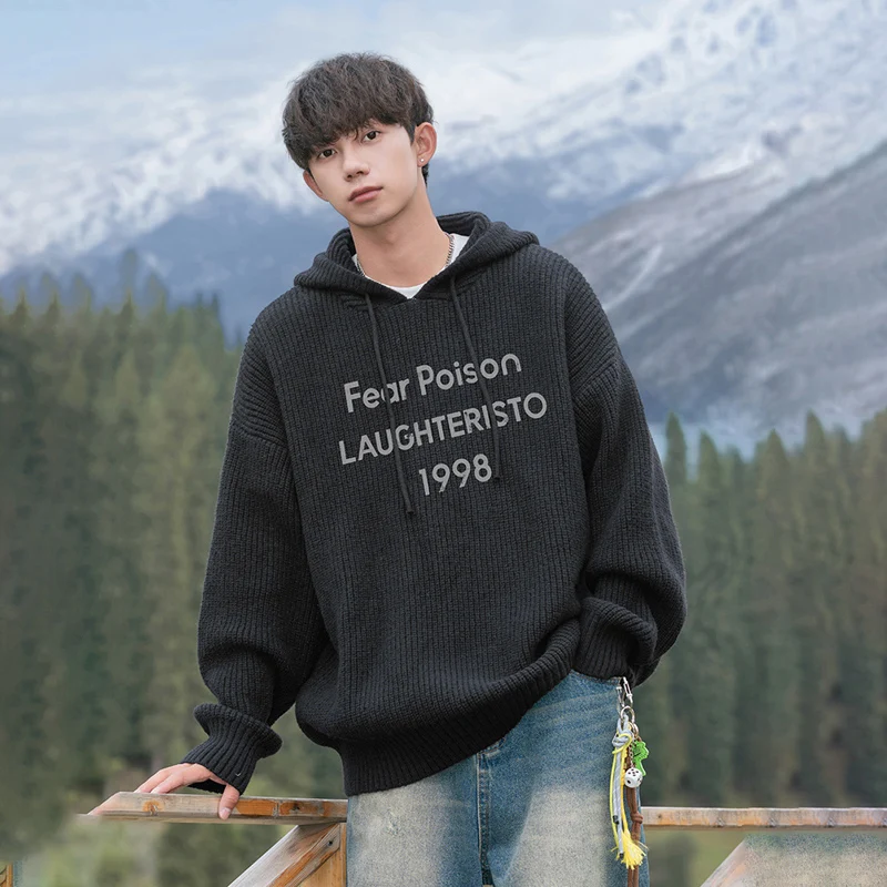 TFETTERS Brand Japan Vintage Hooded Sweaters Mans 2024 New Autumn Winter Letter Print Baggy Black Knit Pullovers for Couples