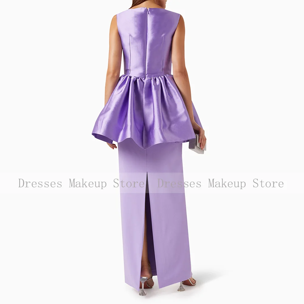 Lavender Evening Dresses Column Boat Neck Ruffle Elegant Wedding Guest Gowns Maxi Sleeveless Formal Party Dress for Woman 2024