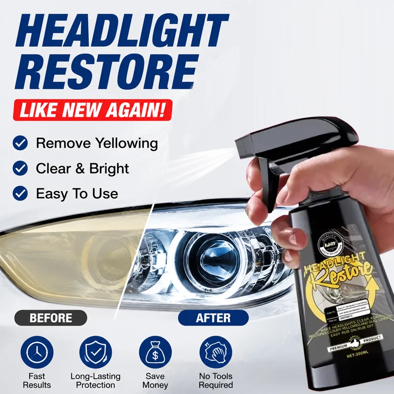 Kit de restauração de faróis de cerâmica de 200ml, ferramenta avançada de reparo de luz de carro - restaura faróis de carro claros e evita amarelecimentos