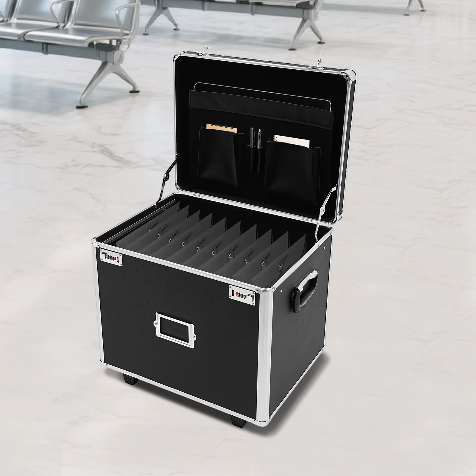 Portable File Storage Box File Organizer Box Aluminum Alloy Document Lock Box Large Capacity Office Supplies for Business Use