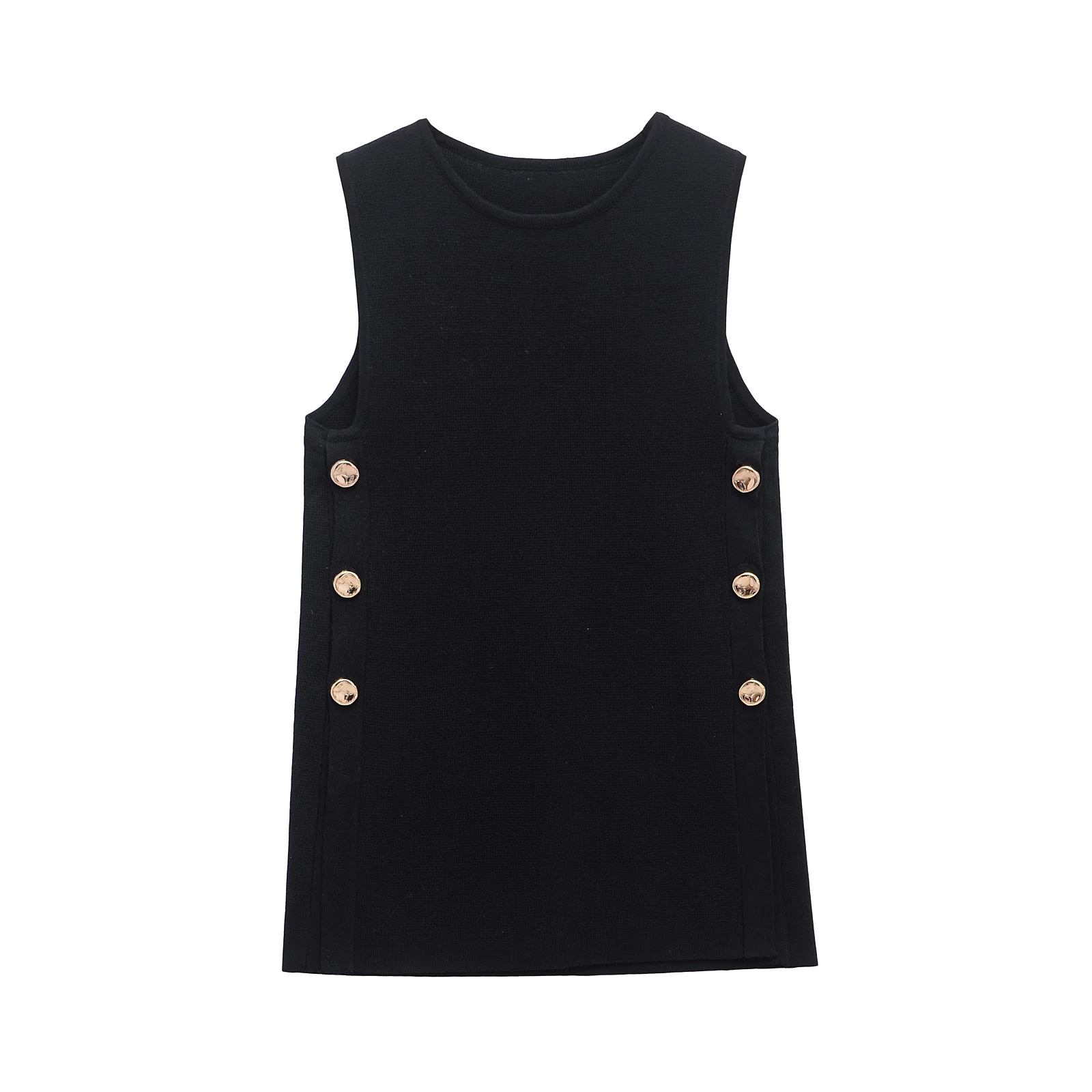 Top casual in maglia con bottoni laterali Design versatile per il tempo libero Faion Fibra di poliestere da donna rotonda Ne di media lunghezza...