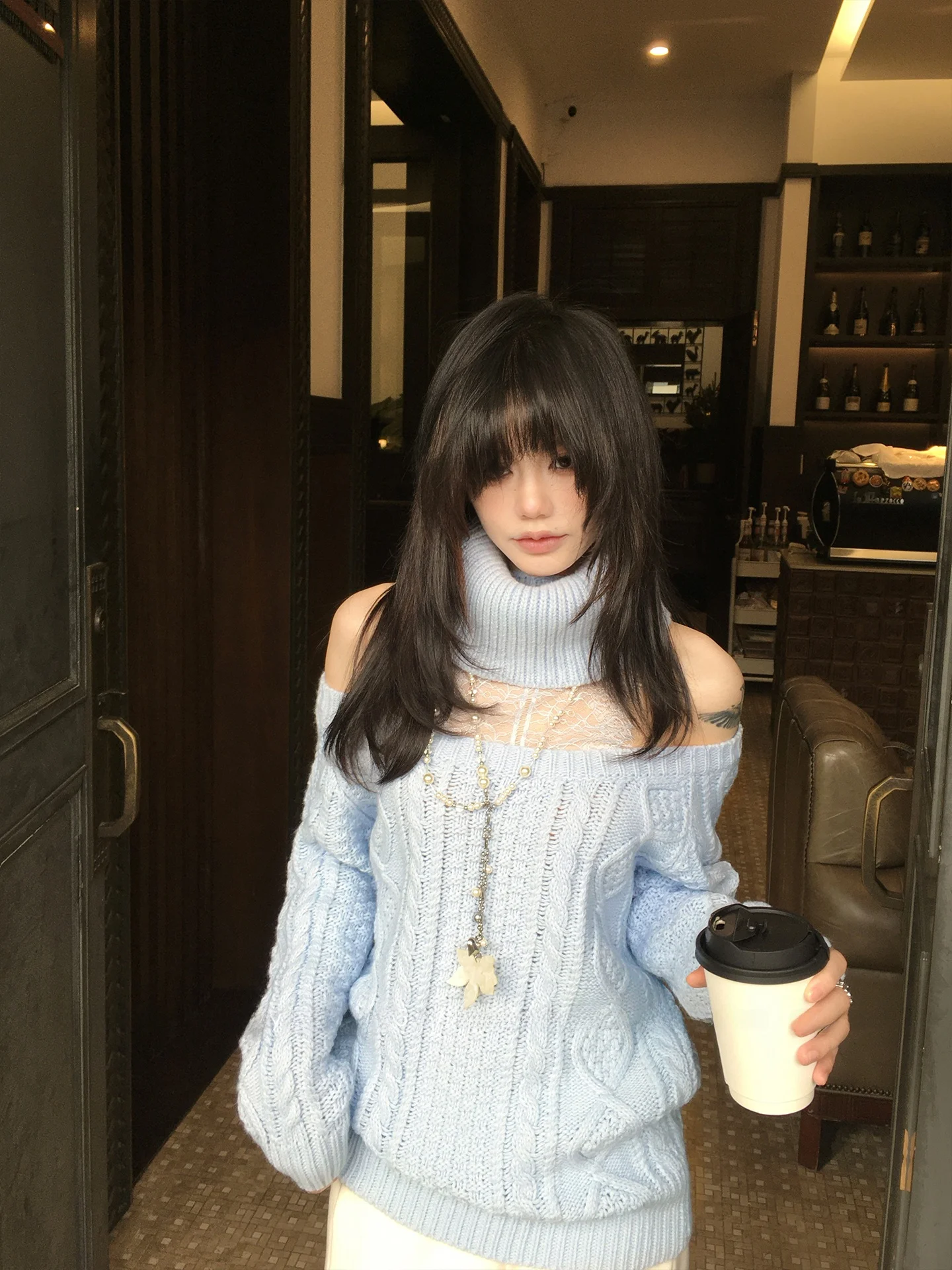 

Forlions Lace See-tough Knitted Sweater High-ne Lazy Twist Flower Design Double-sided Wearable Comfortable Loose Fit