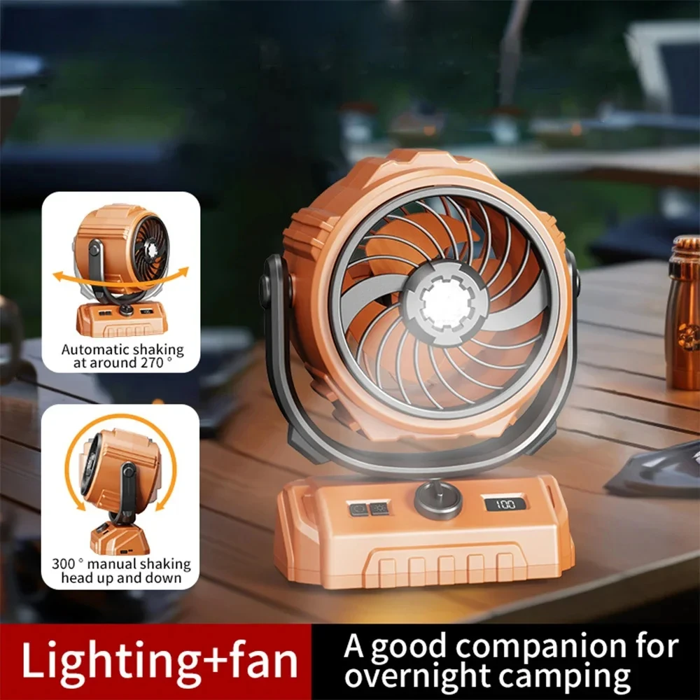 Portable Multi Functional Camping Ceiling Fan 3 Speed LED Night Light 270 Degree Automatic Oscillating Outdoor Desktop Fan