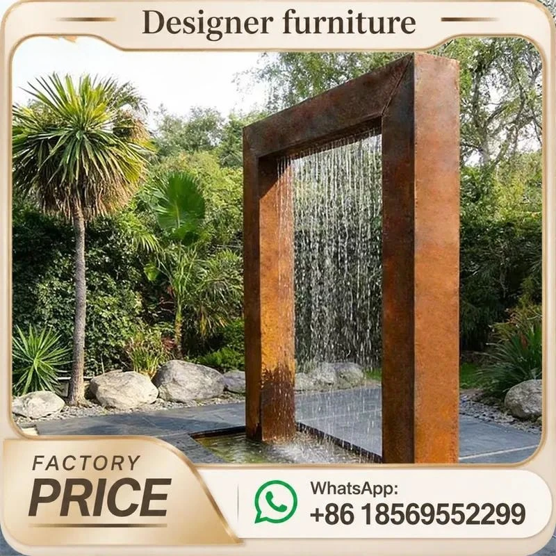 Corten Steel Rain Curtain Outdoor Garden Water Fountain Modern Metal Waterfall Feature For Patio Yard Decor