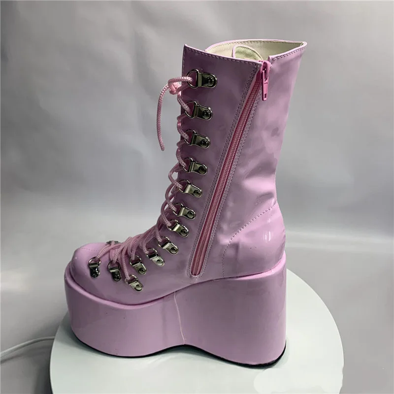 Magic purple 12.5cm fashion wedge heel, stage performance, street style, sexy custom boots, model club ankle boots