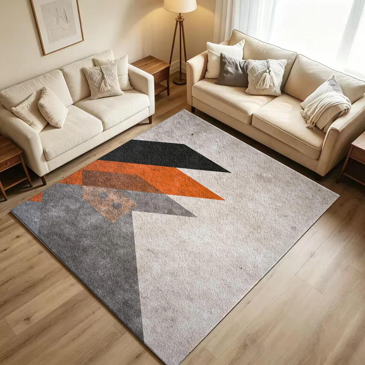 Mid Century Retro Mountain Geometric Carpet Flooring Abstract Terracotta Grey Beige Triangle Shape Printed Floor Rug for Household Indoor Home Decoration