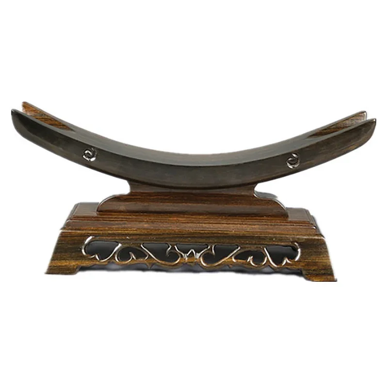 Sandalwood Carved Ivory Bracket Ox Horn Tray Wood Sword Display Katana Stand Holder Crescent Collectible Exhibition Wooden Stand