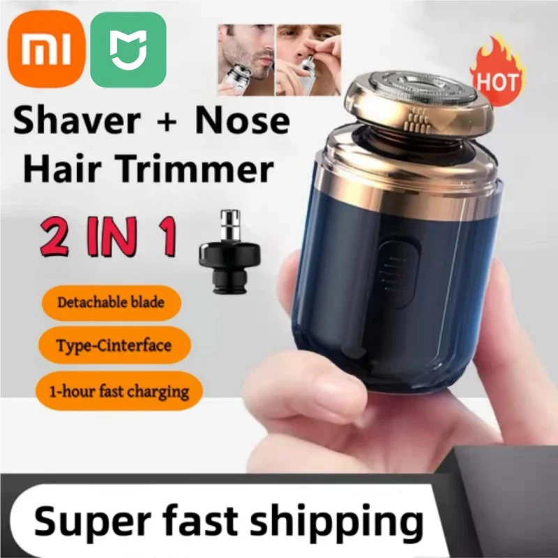 Xiaomi Mijia 2in1 Electric Shaver Nose Hair Trimmer Mini Washable Type-c Charging Capsule Double Ring Knife Net Men's Razor