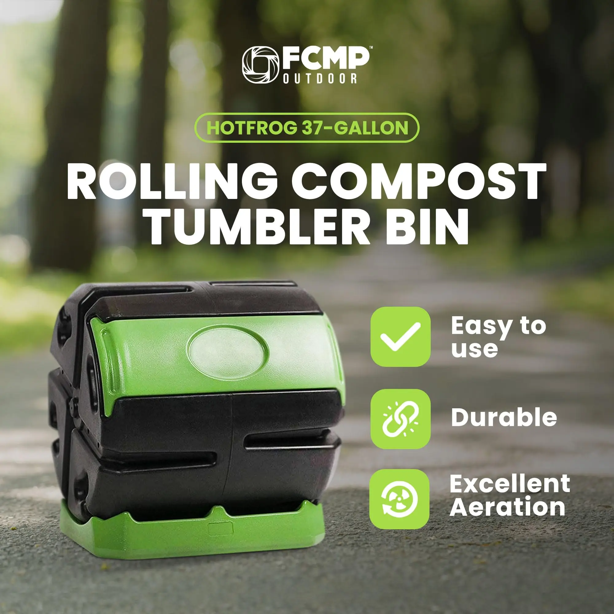 HOTFROG Rolling Single Chamber Batch Tumbling Composter - Outdoor Rotating Garden Compost Bin (HF-RC4000WB) Black &