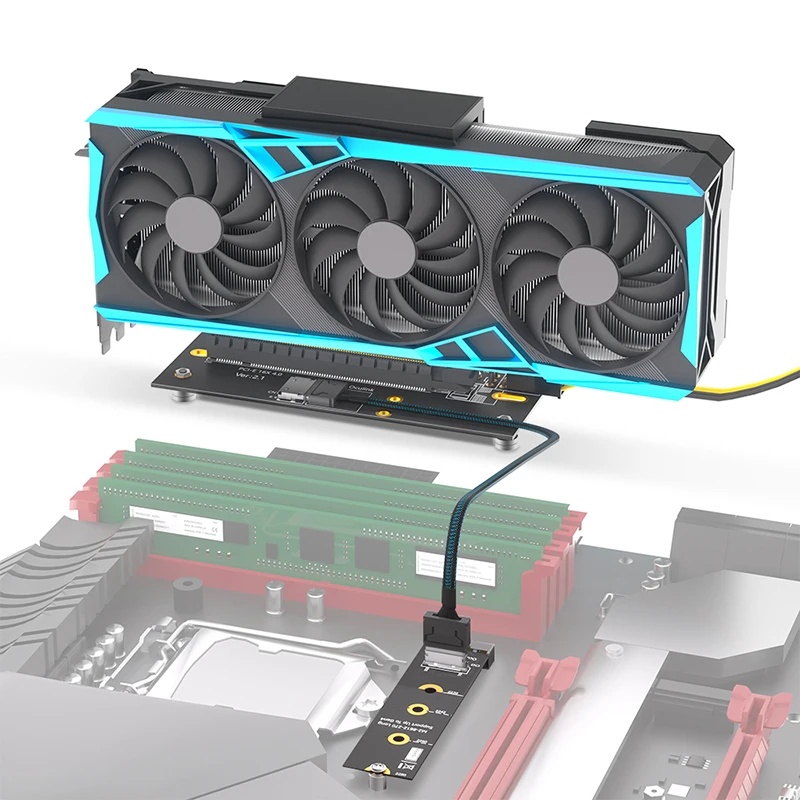 Zestaw adaptera PCI Express 4.0 X16 do 2242/2260/2280 M2 NVMe Key-M Oculink + kabel SFF-8611/8612, zasilany przez ATX 6Pin, zewnętrzna stacja dokująca GPU — zdjęcie produktu 6