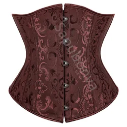 Sapubonva Brown Corset Underbust Top Plus Size Satin Waist Cincher Sexy Gothic Workout Corsets Lingerie Korsett Women Blalck Red