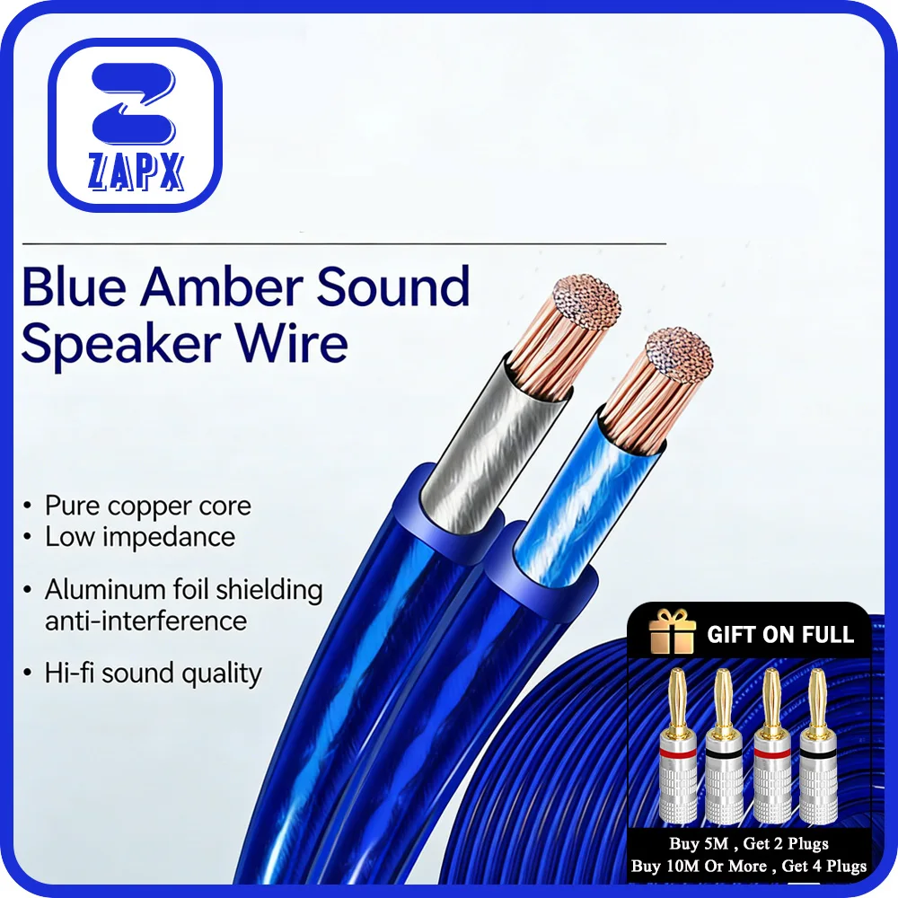 ZAPX Pure Copper Speaker Wire Aluminum Foil Shielding 2 Conductors Flexible Speaker Cable for Car Audio & Home Theater Speakers