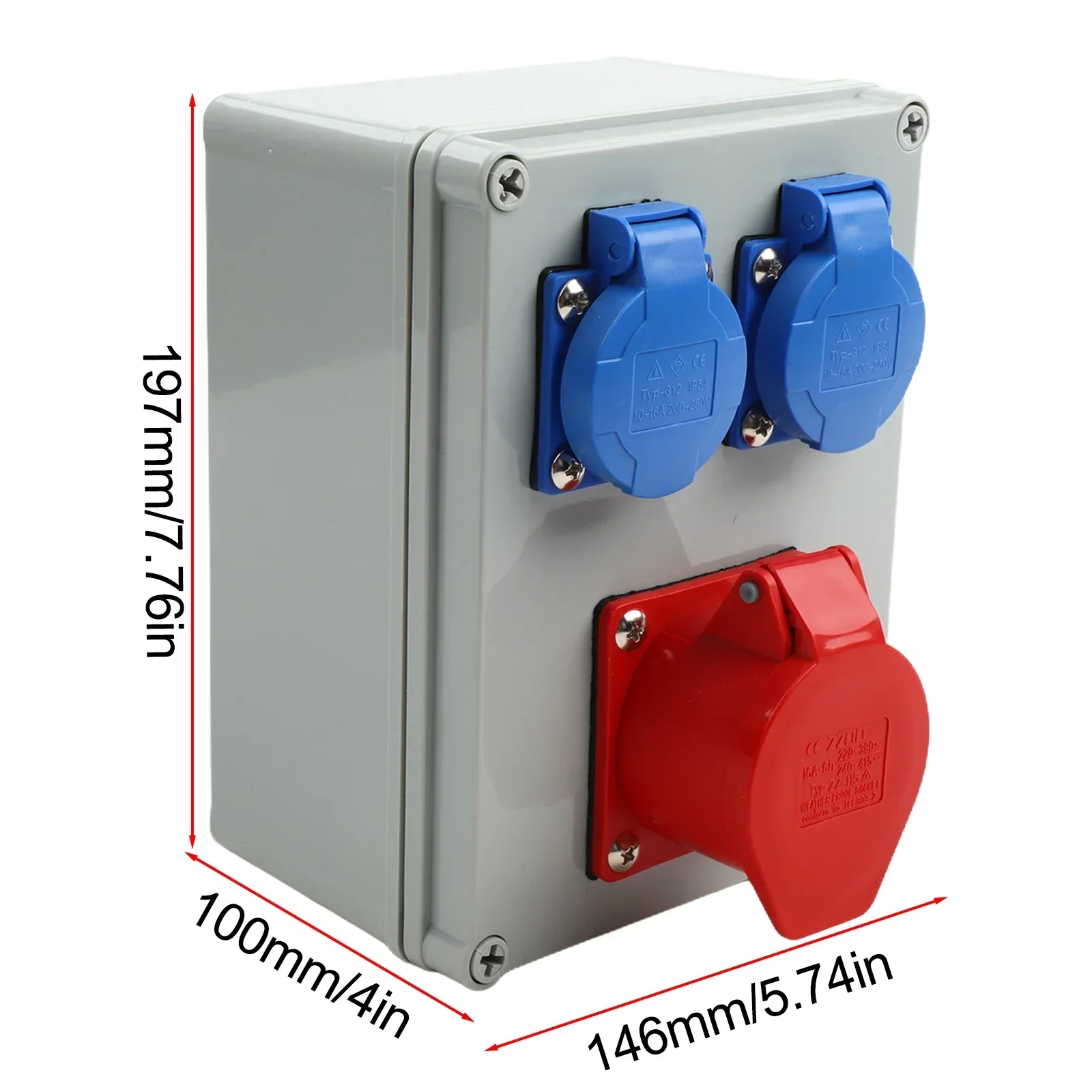 

Синяя, красная, белая распределительная коробка IP44, 220–250 В, 16 А, компактная и прочная конструкция, устойчивая к коррозии, термостойкая