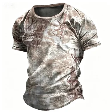 Summer New Anchor Compass Map T-shirt Breathable and Versatile Niche Nautical Top