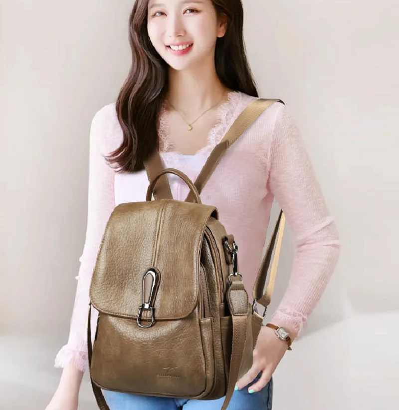 New High Quality Leather Travel Backpacks Women's Fashion Vintage Large Capacity Shoulder Bags Totes Crossbody Bag Schoolbag
