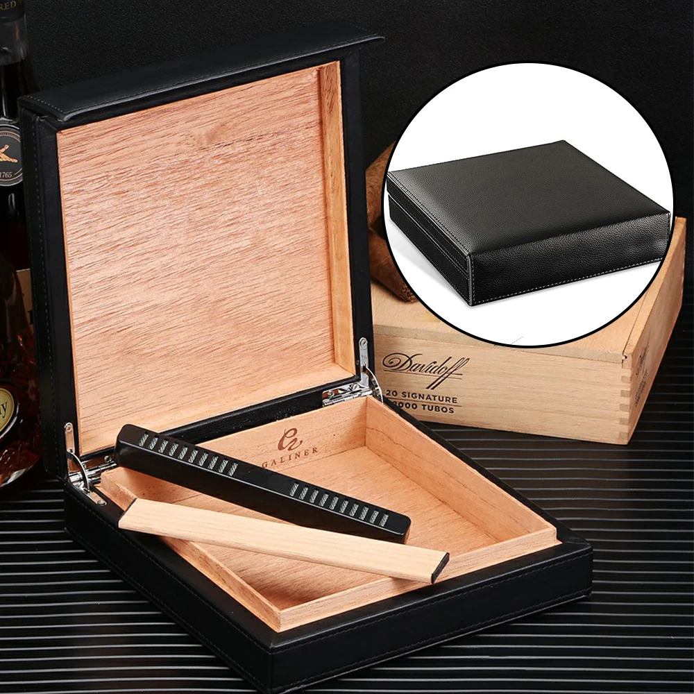 

GALINER Leather Humidor Cigar Box Home Cedar Wood Lined Storage Cigar Tool Box Luxury Cigar Humidor Box