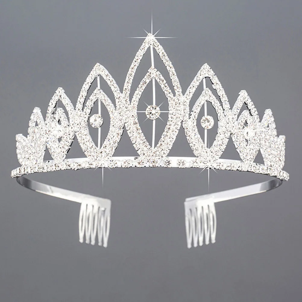 

1Pcs Large Crown Hair Ornament Elegant Bride Rhinestone Wedding Headwear for Women Party Prom Photography Silver