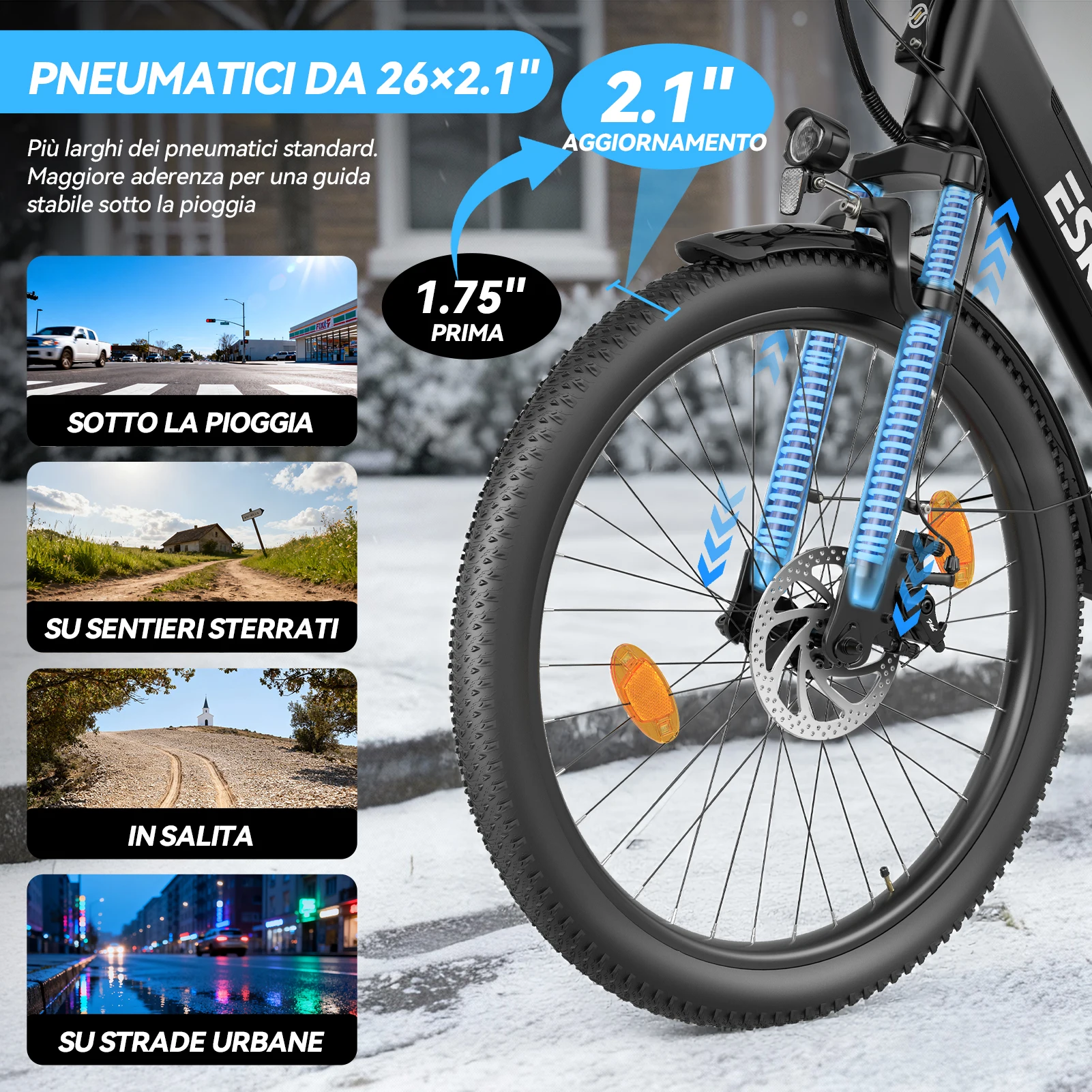 ESKUTE C100 Plus Elektrofahrrad 250W Motor 25 km/h 36V13AH Abnehmbarer Akku Mit SHIMANO 7-Gang-Elektrofahrrad IP65 Wasserdicht – Detail 5
